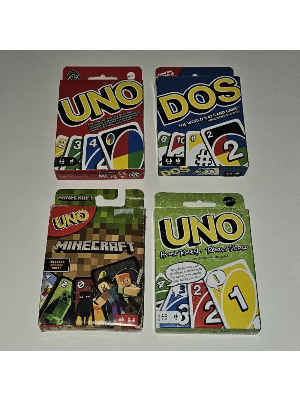 4 Uno Card Game Lot ALL COMPLETE Instructions Included Dos Minecraft House Rules